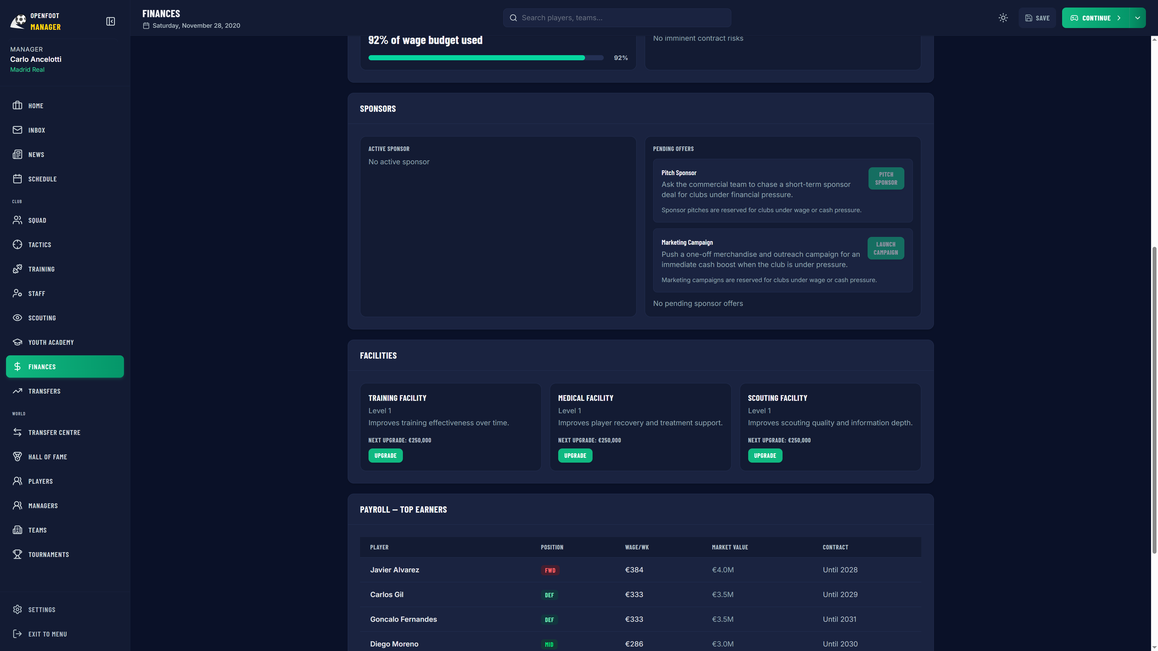 Contracts, transfers, and finances