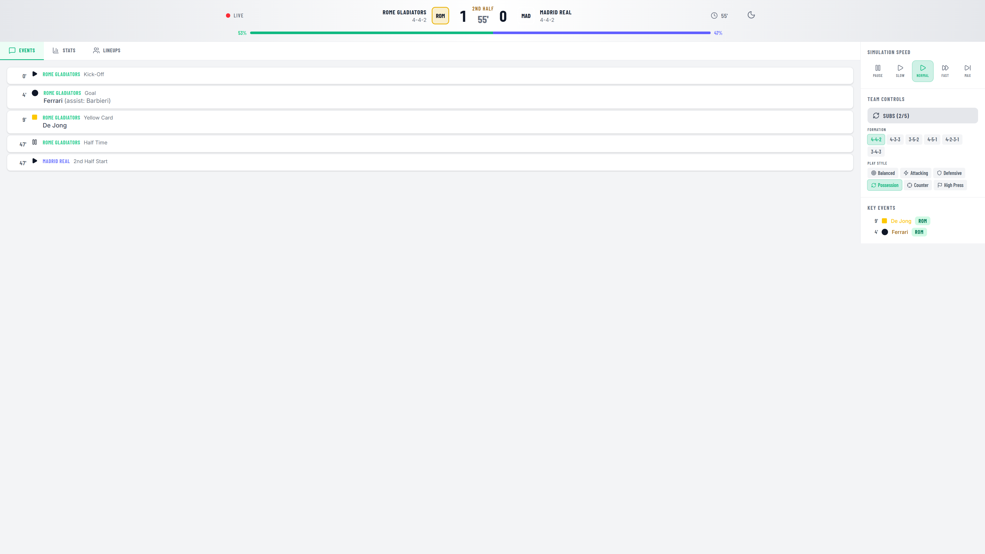Match simulation light mode