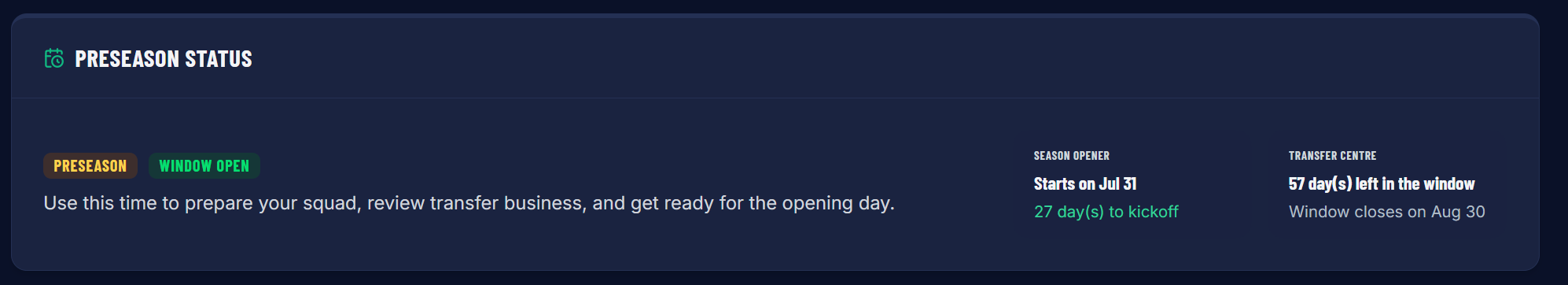 Preseason sattus